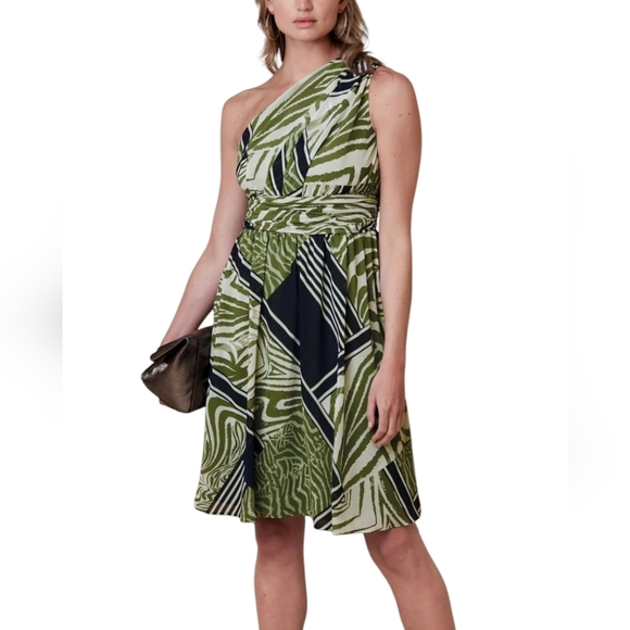 Banana Republic Dresses & Skirts - BANANA REPUBLIC FACTORY One-Shoulder Draped Green Patterned Dress